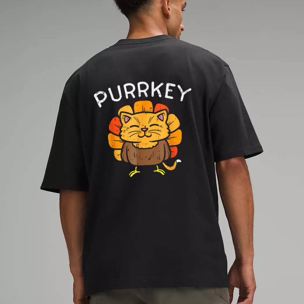 Purrkey Turkey Cat Kitten Funny Thanksgiving Cat Owner Lover Men T-Shirt