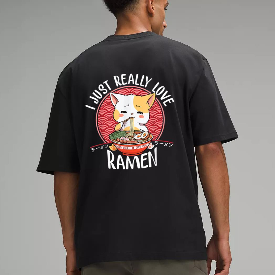 Ramen Cat Anime Kawaii Japanese Gift Girls Official Teenager Men T-Shirt