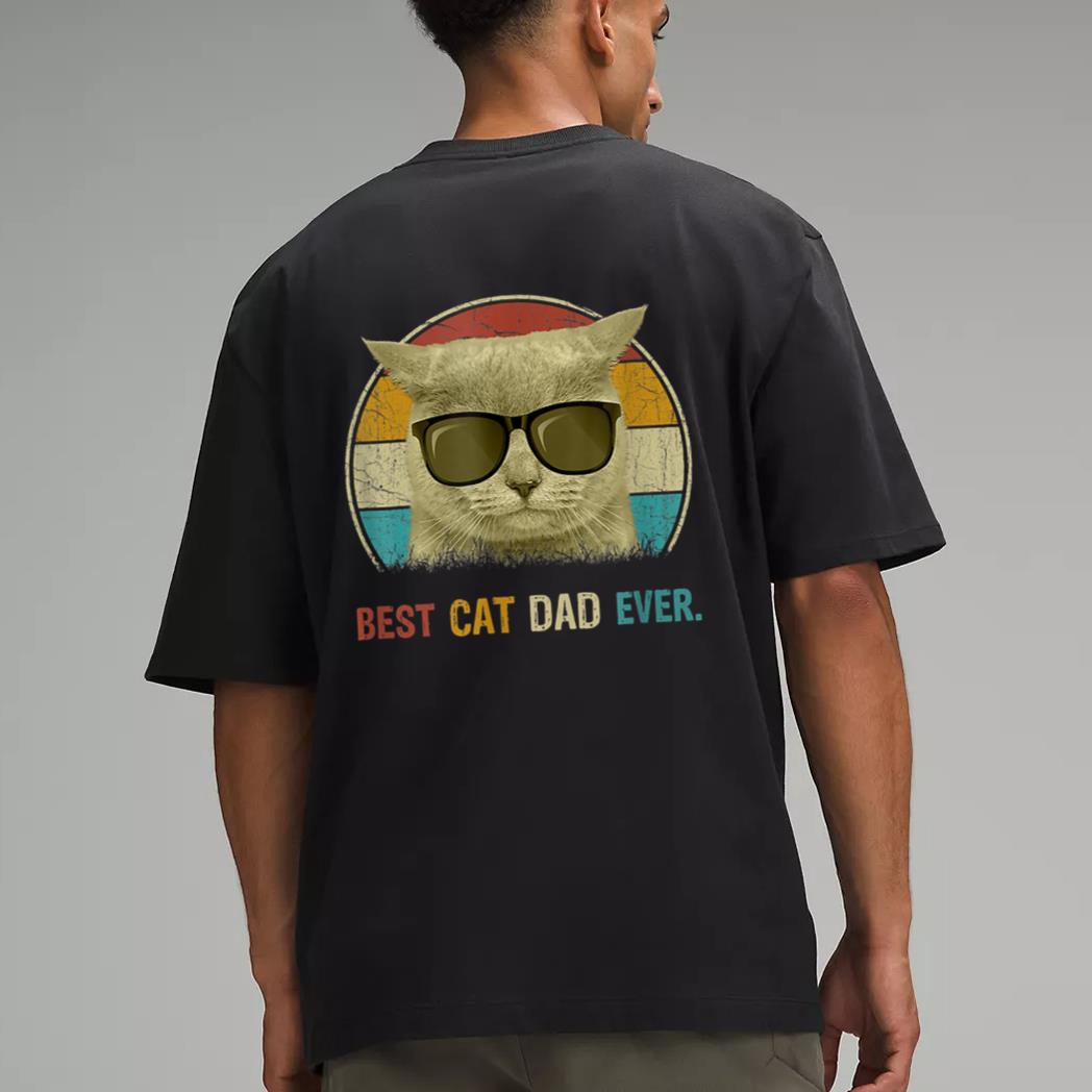 Retro Cat Best Cat Dad Ever Cat Funny Cat Daddy Cat Lover Men T-Shirt