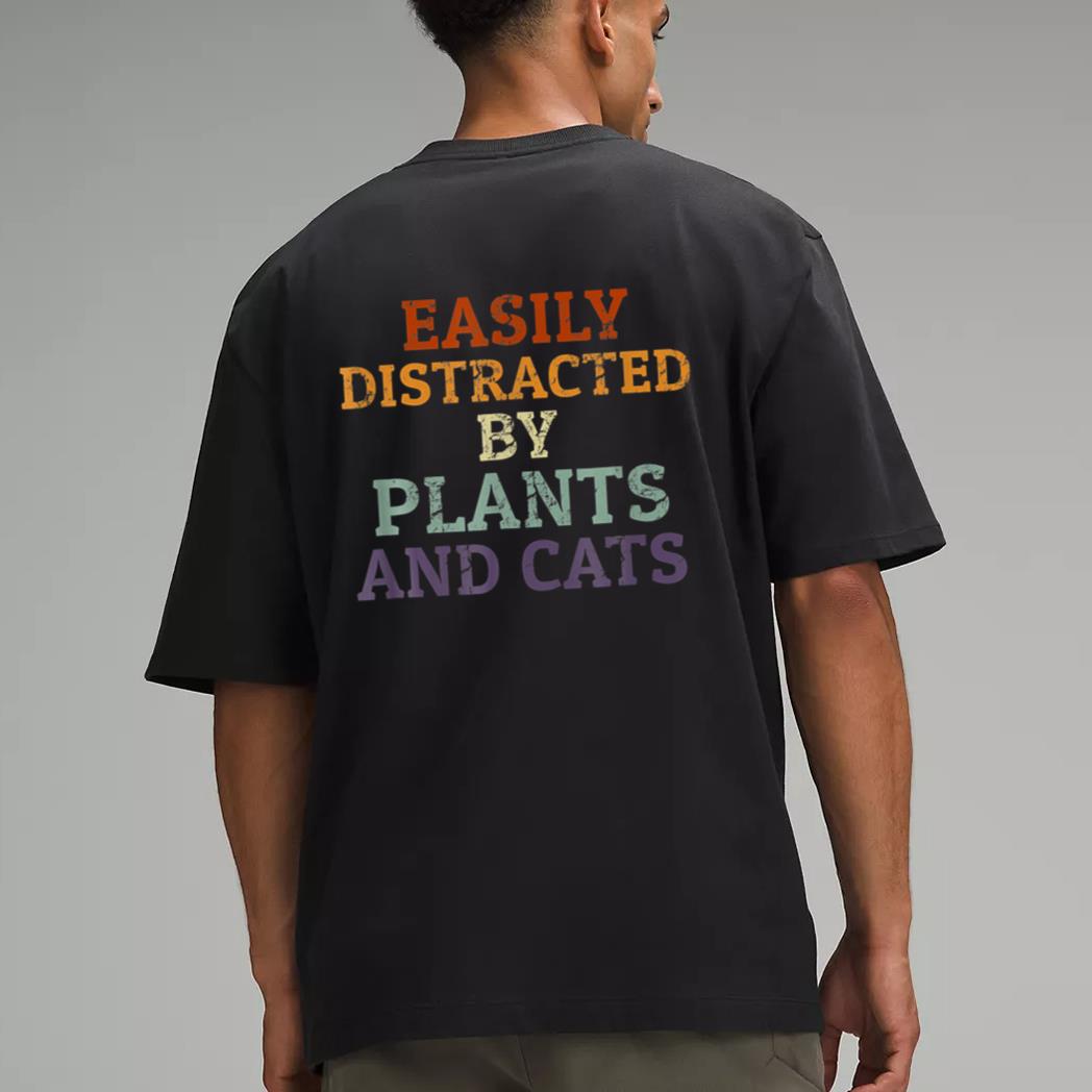 Retro Pet Cat Plant Lover Easily Distracted By Plants Cats Men T-Shirt