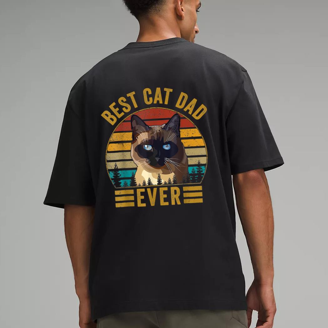 Retro Vintage Best Cat Dad Ever Fathers Day Siamese Cat Men T-Shirt