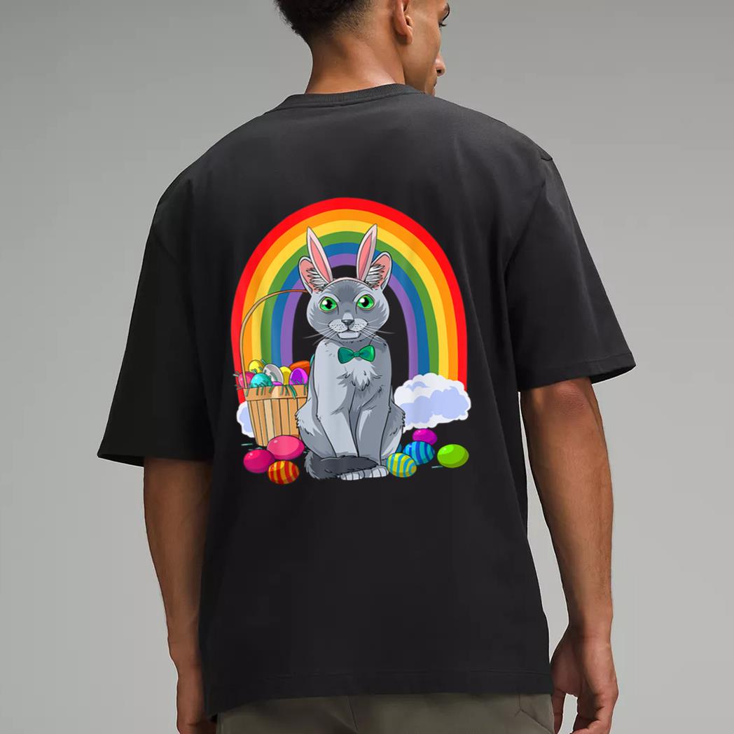 Russian Blue Cat Easter Eggs Bunny Men T-Shirt