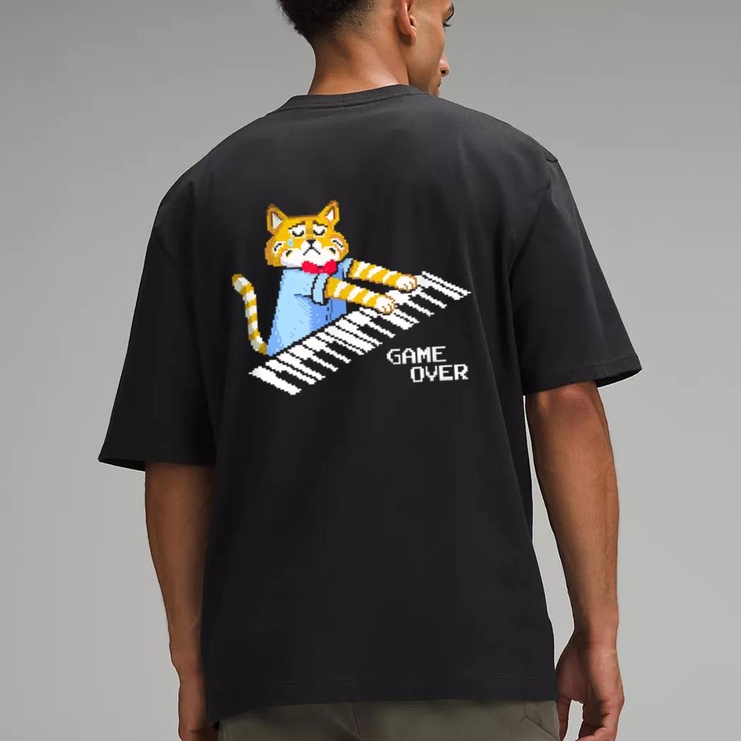 Sad Cat playing keyboard Game Over Men T-Shirt