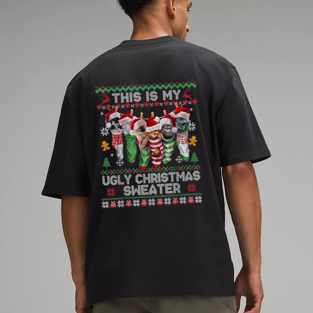Santa Cats Pajama This is My Ugly Christmas Kittens Sweater Men T-Shirt