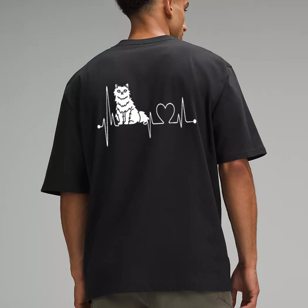 Selkirk Rex Cat Heartbeat EKG Funny Cats Kitten Lovers Men T-Shirt