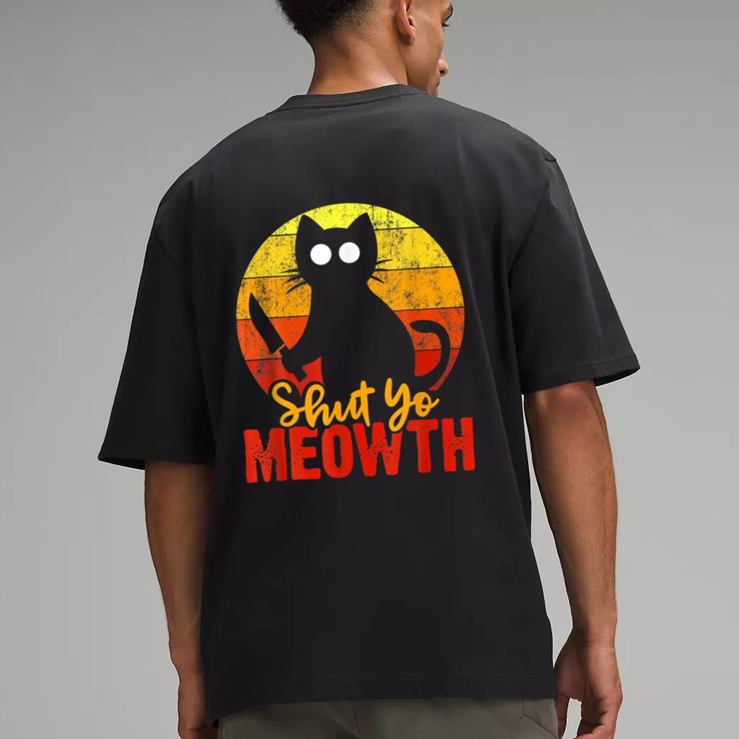Shut Your Meowth Gory Halloween Cat With Knife Murderous Men T-Shirt