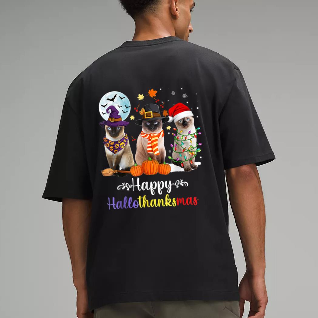 Siamese Cat Halloween Merry Christmas Happy Hallothanksmas Men T-Shirt
