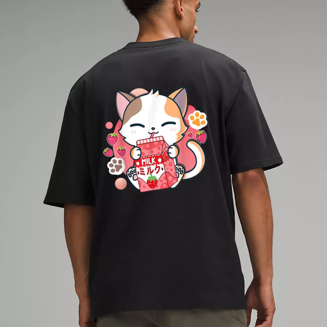 Strawberry Milk Cat Cute Kawaii Kitten Anime Gift Teen Girls Men T-Shirt