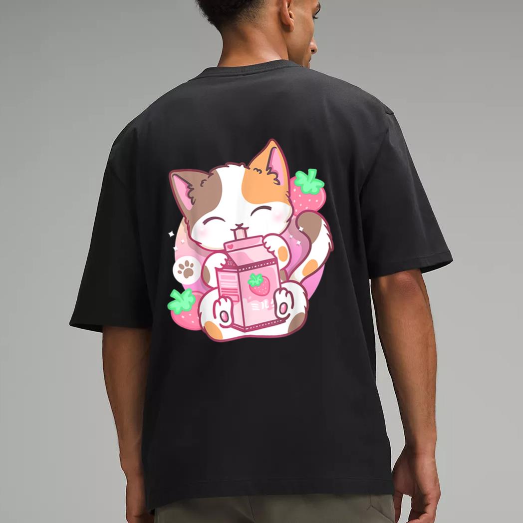 Strawberry Shake Strawberry Milk Cat Kawaii Neko Anime Girls Men T-Shirt