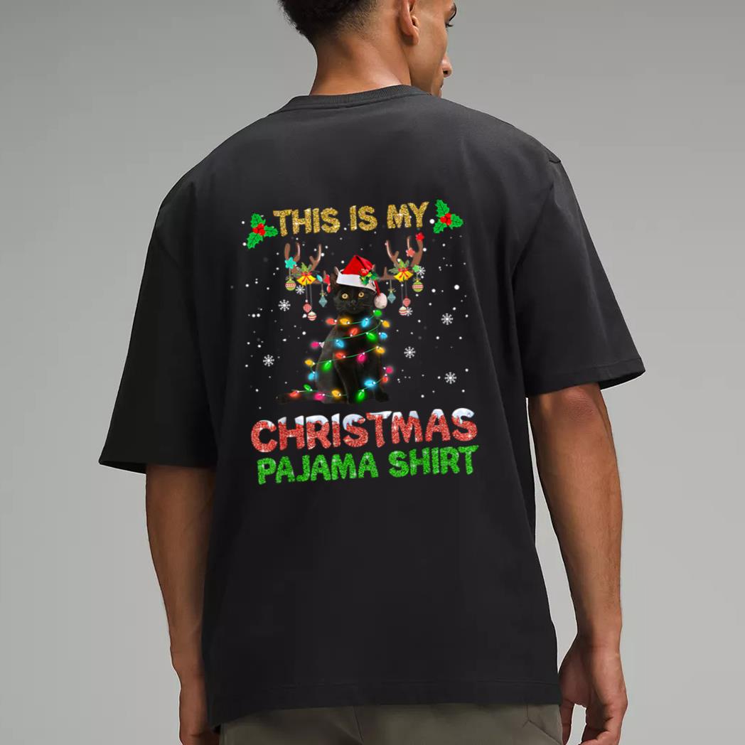 This Is My Christmas Pajama Shirt Black Cat Lover Christmas Men T-Shirt