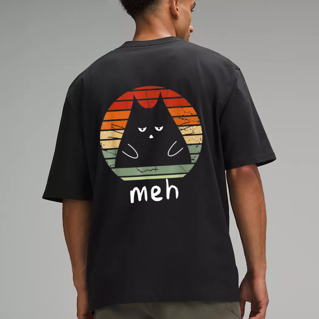 Vintage Black Cat  Meh Cat Meow Kitty Cat Lover Men T-Shirt